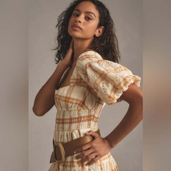 Anthropologie Puff-Sleeve Eyelet Midi Dress - Picture 8 of 15